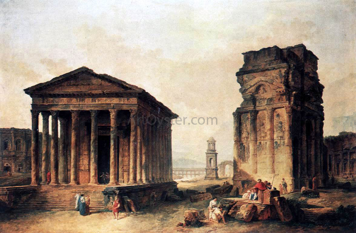 Hubert Robert Ruins at Nimes - Canvas Print