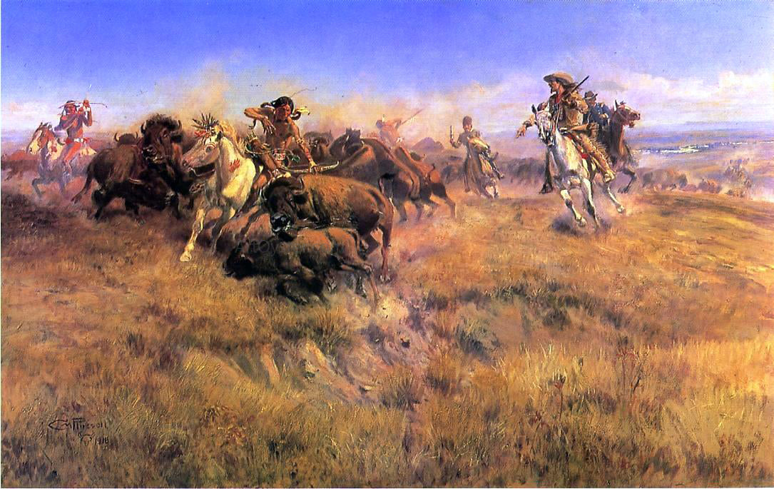 Charles Marion Russell Running Buffalo - Canvas Print