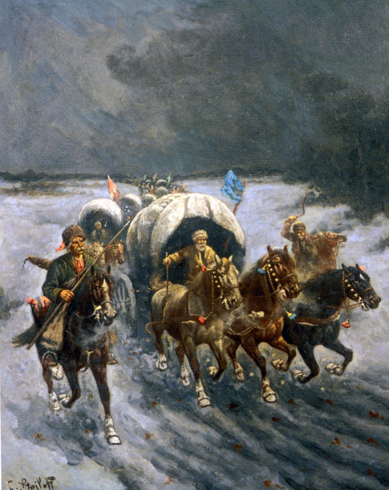 Constantin Stoiloff Russian Caravans in the Snow - Canvas Print