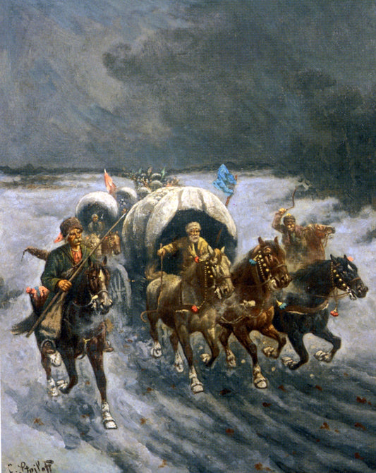 Constantin Stoiloff Russian Caravans in the Snow - Canvas Print