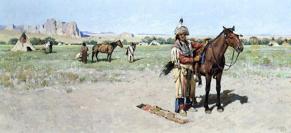 Henry F Farney Saddling Up - Canvas Print