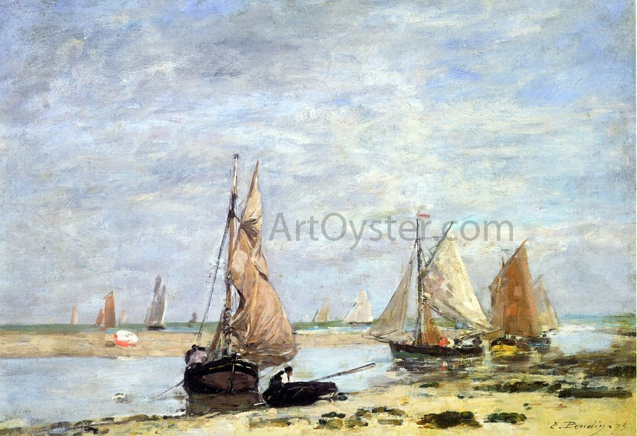 Eugene-Louis Boudin Sailboats near Trouville - Canvas Print
