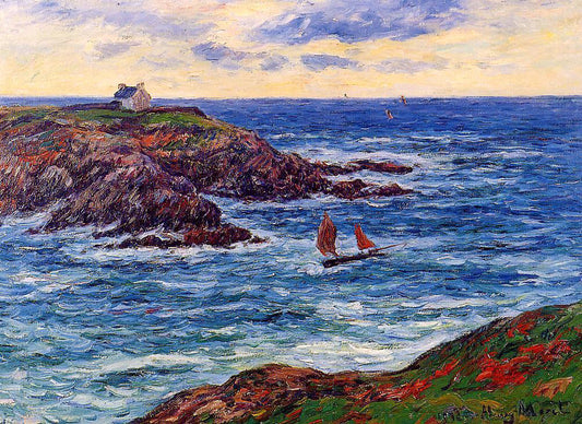 Henri Moret Sailboats off the Coast of Douelian - Canvas Print