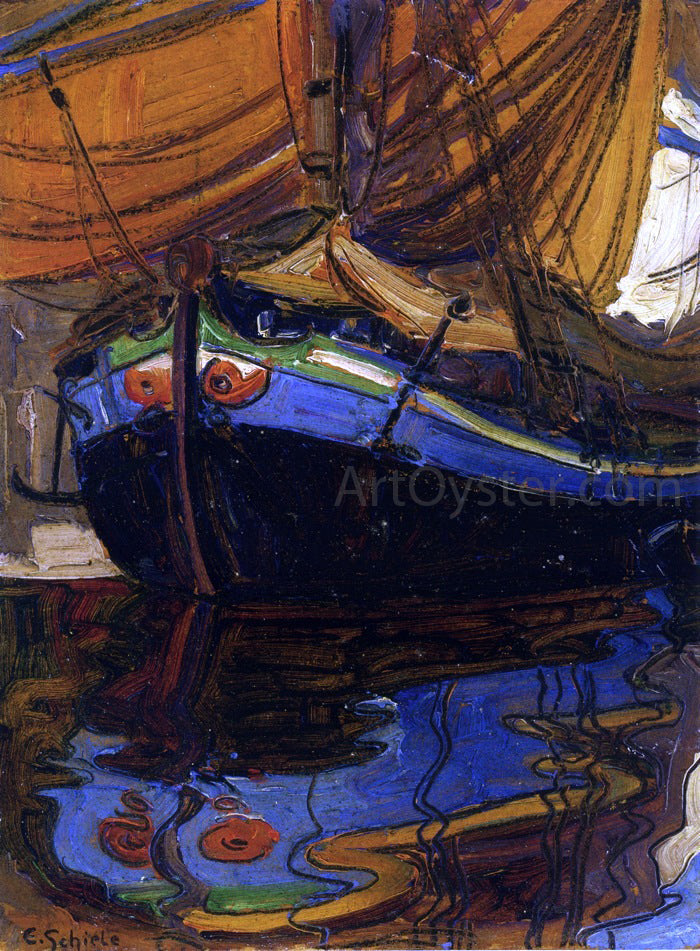 Egon Schiele A Sailing Boat with Reflection in the Water - Canvas Print