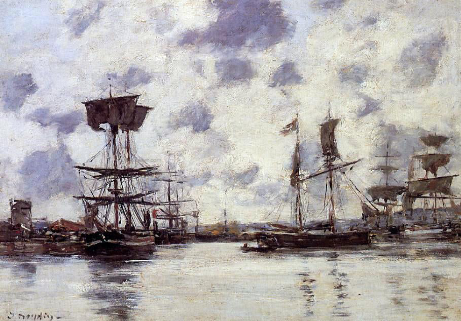 Eugene-Louis Boudin Sailing Boats at Anchor - Canvas Print
