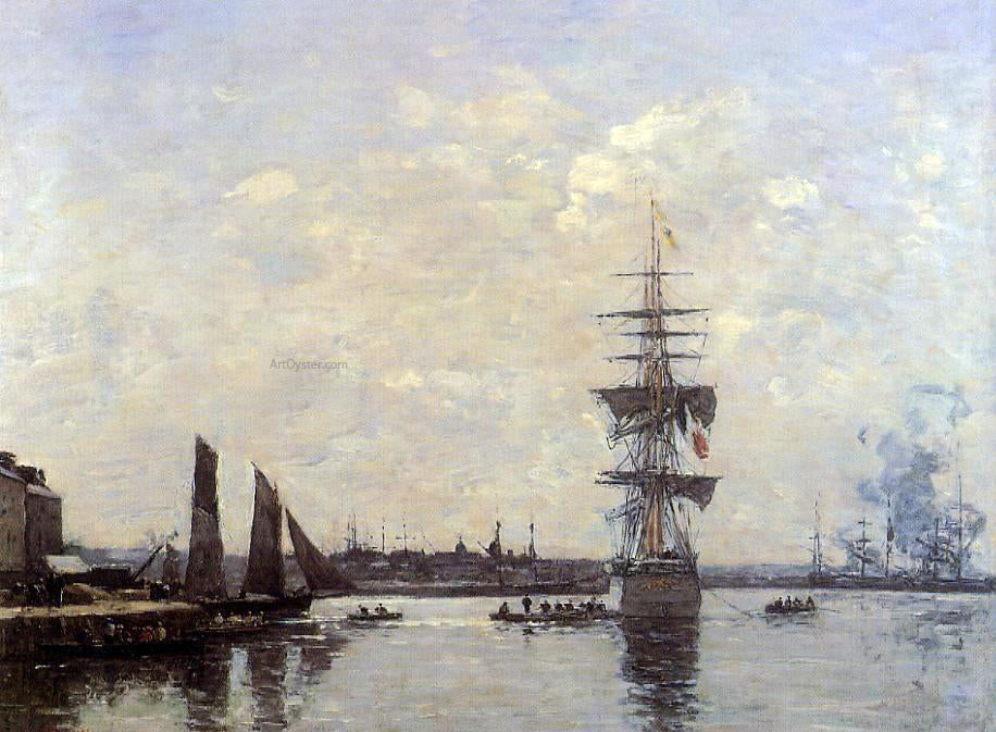 Eugene-Louis Boudin Sailing Boats at Quay - Canvas Print