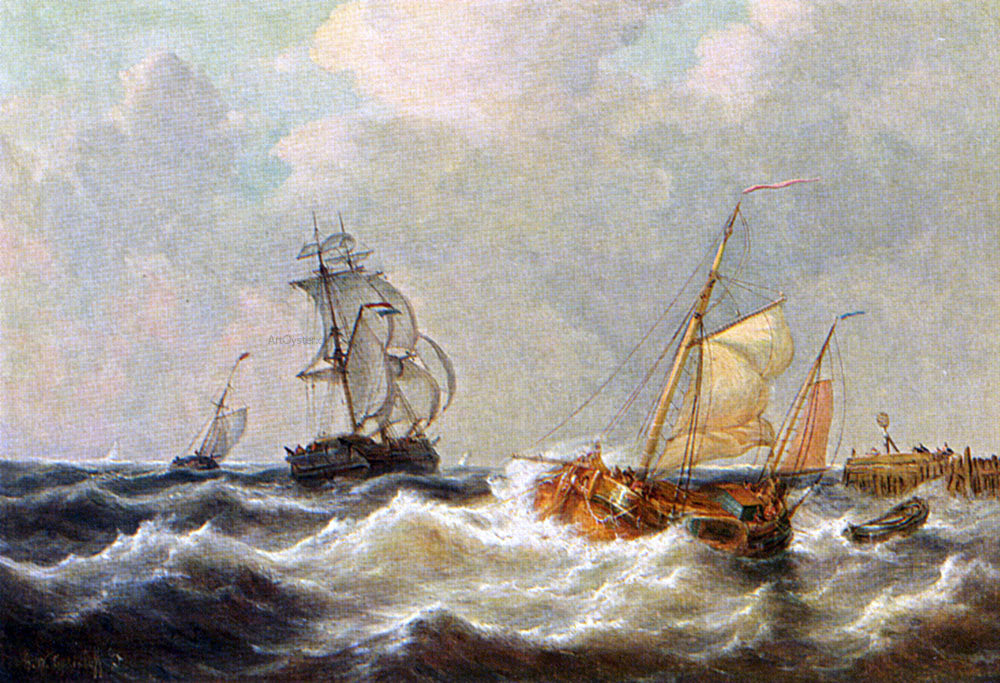 George Willem Opdenhoff Sailing Vessels In Choppy Waters - Canvas Print