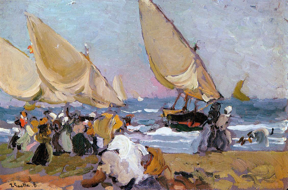 Joaquin Sorolla Y Bastida Sailing Vessels on a Breezy Day, Valencia - Canvas Print