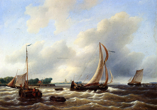 Petrus Jan Schotel Sailing Vessels on the Zuiderzee - Canvas Print