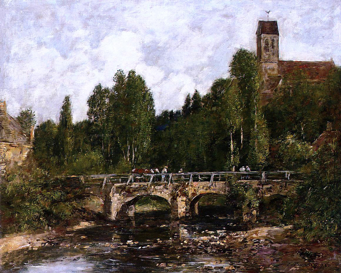 Eugene-Louis Boudin Saint-Cenery, the Church and the Bridge - Canvas Print