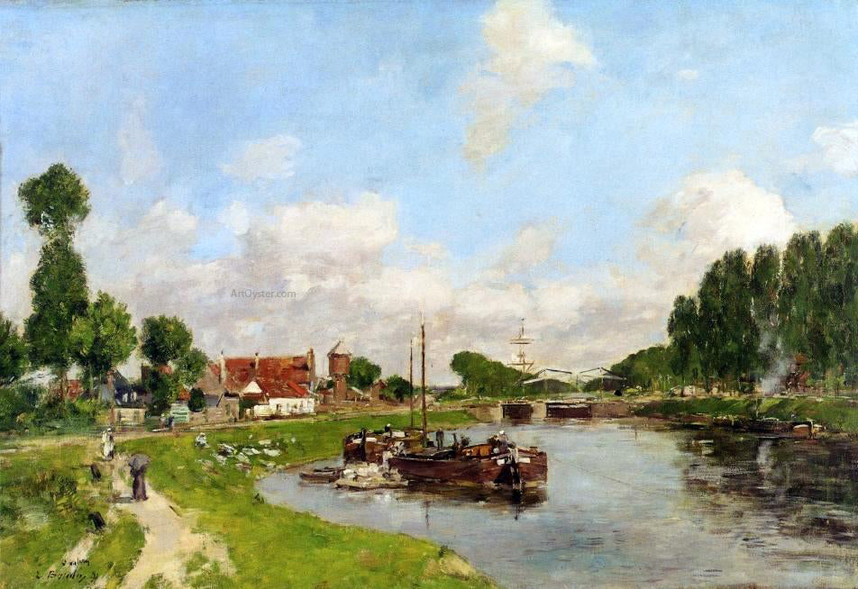 Eugene-Louis Boudin Saint-Velery-sur-Somme, Barges on the Canal - Canvas Print
