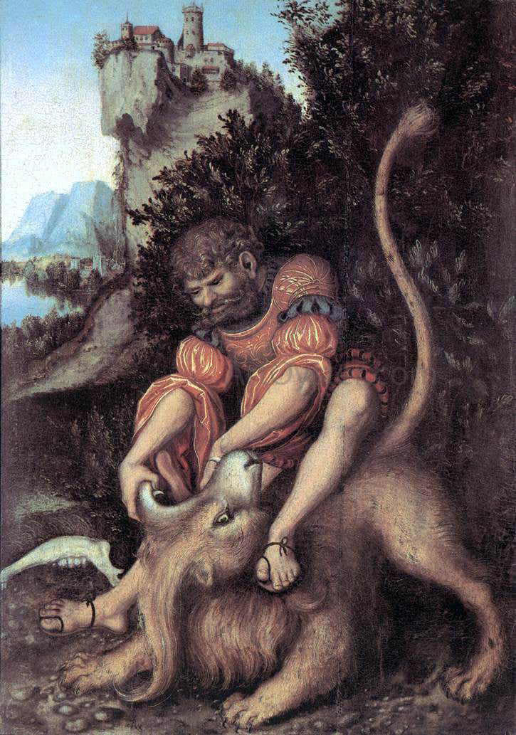 The Elder Lucas Cranach Samson's Fight with the Lion - Canvas Print