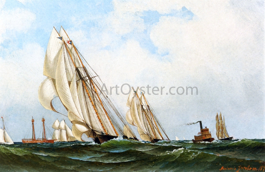 Antonio Jacobsen Sappho off Sandy Hook Lightship - Canvas Print
