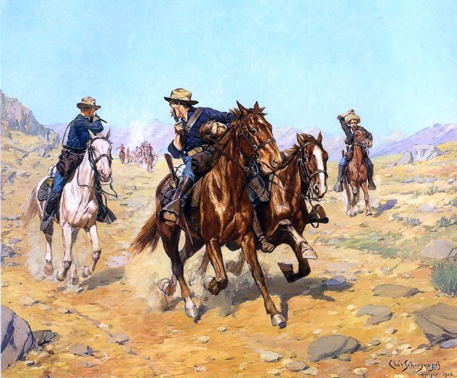 Charles Schreyvogel Saving Their Lieutenant - Canvas Print