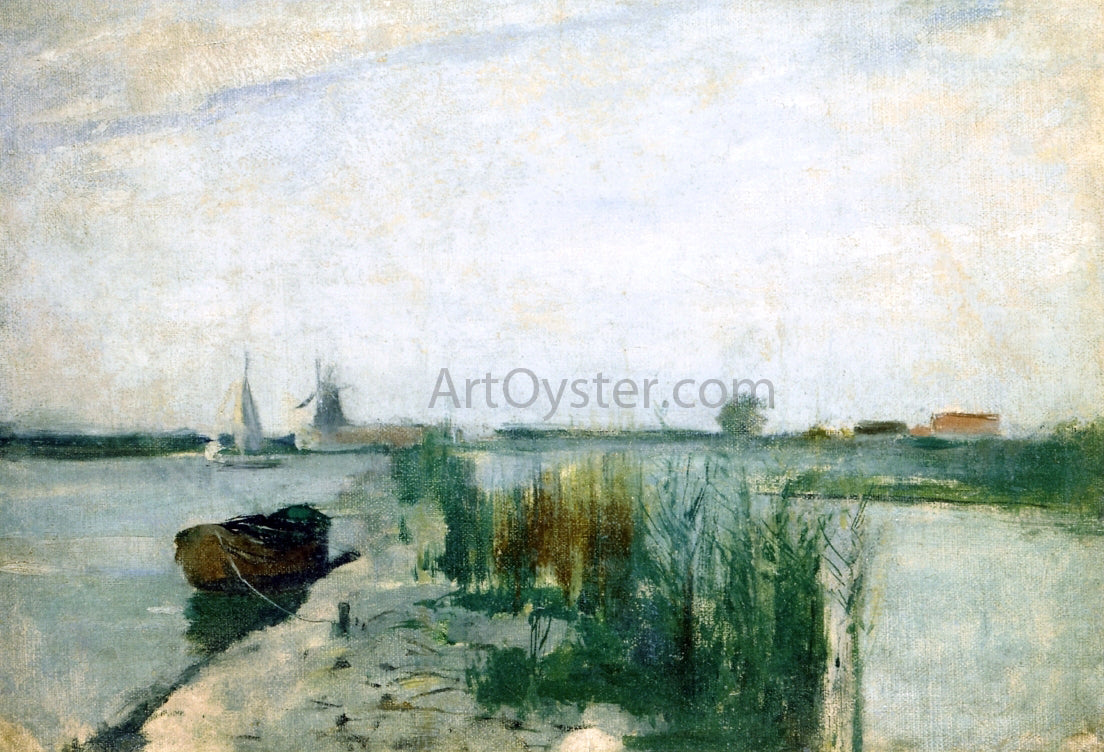 John Twachtman Scene Along a Dutch River - Canvas Print
