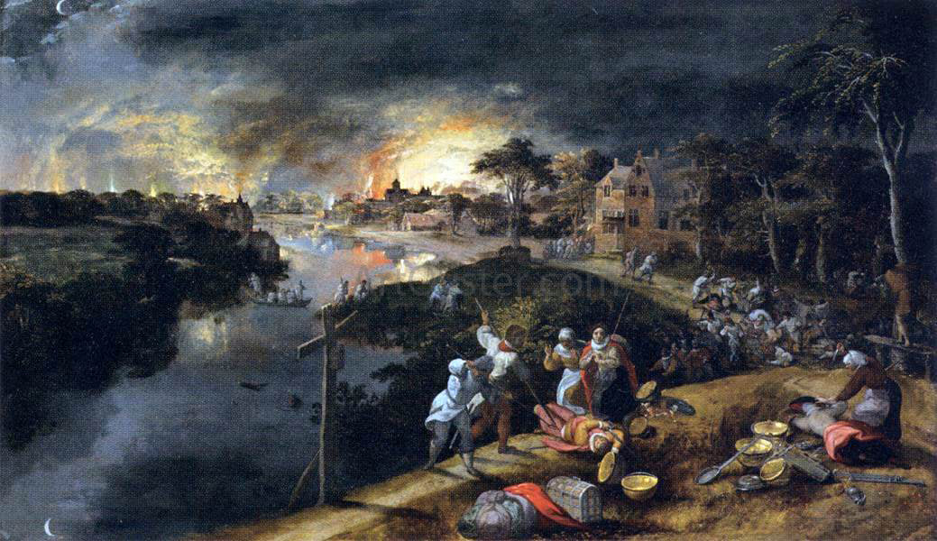 Gillis Mostaert Scene of War and Fire - Canvas Print
