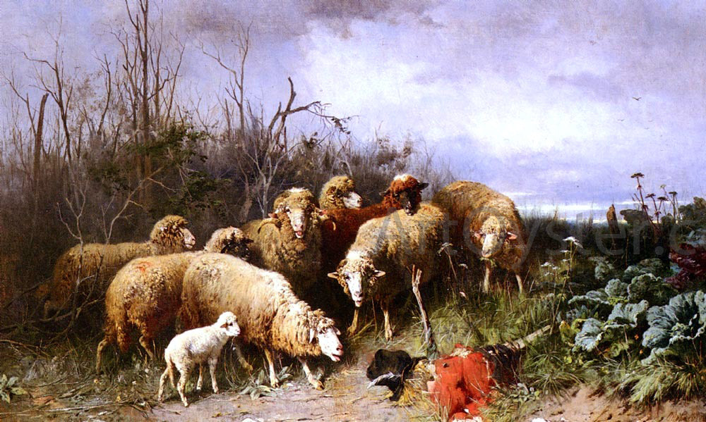 Friedrich Otto Gebler Schafe Eine Vogelscheuche Betrachtend - Canvas Print