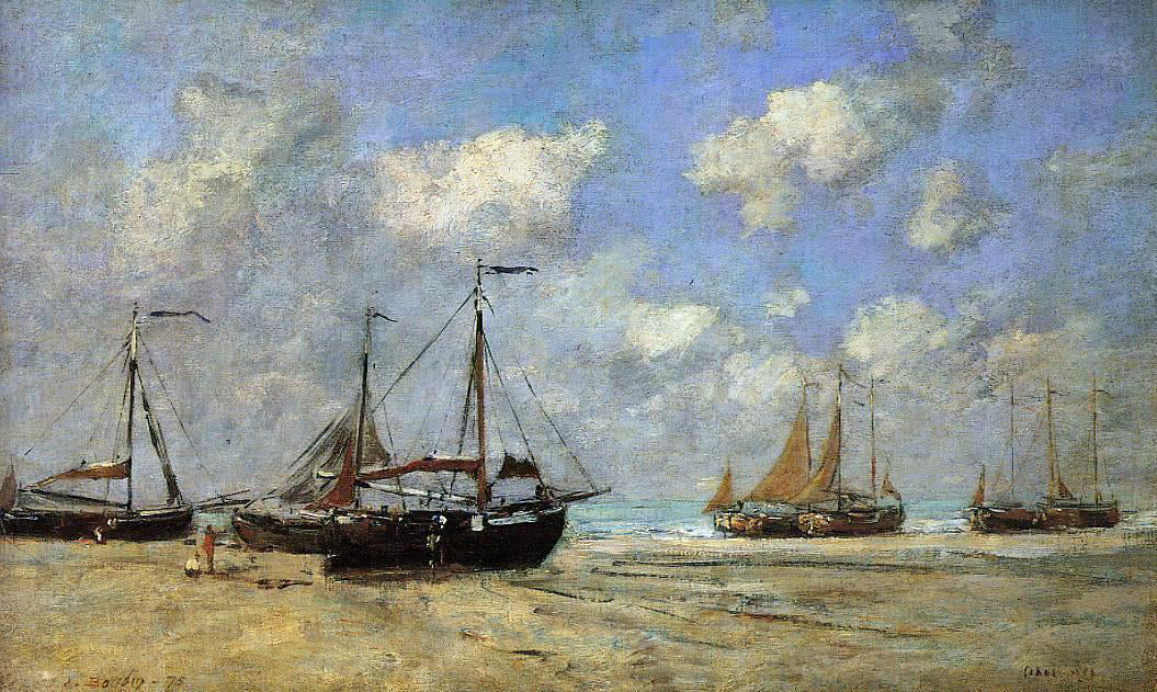 Eugene-Louis Boudin Scheveningen, Boats Aground on the Shore - Canvas Print