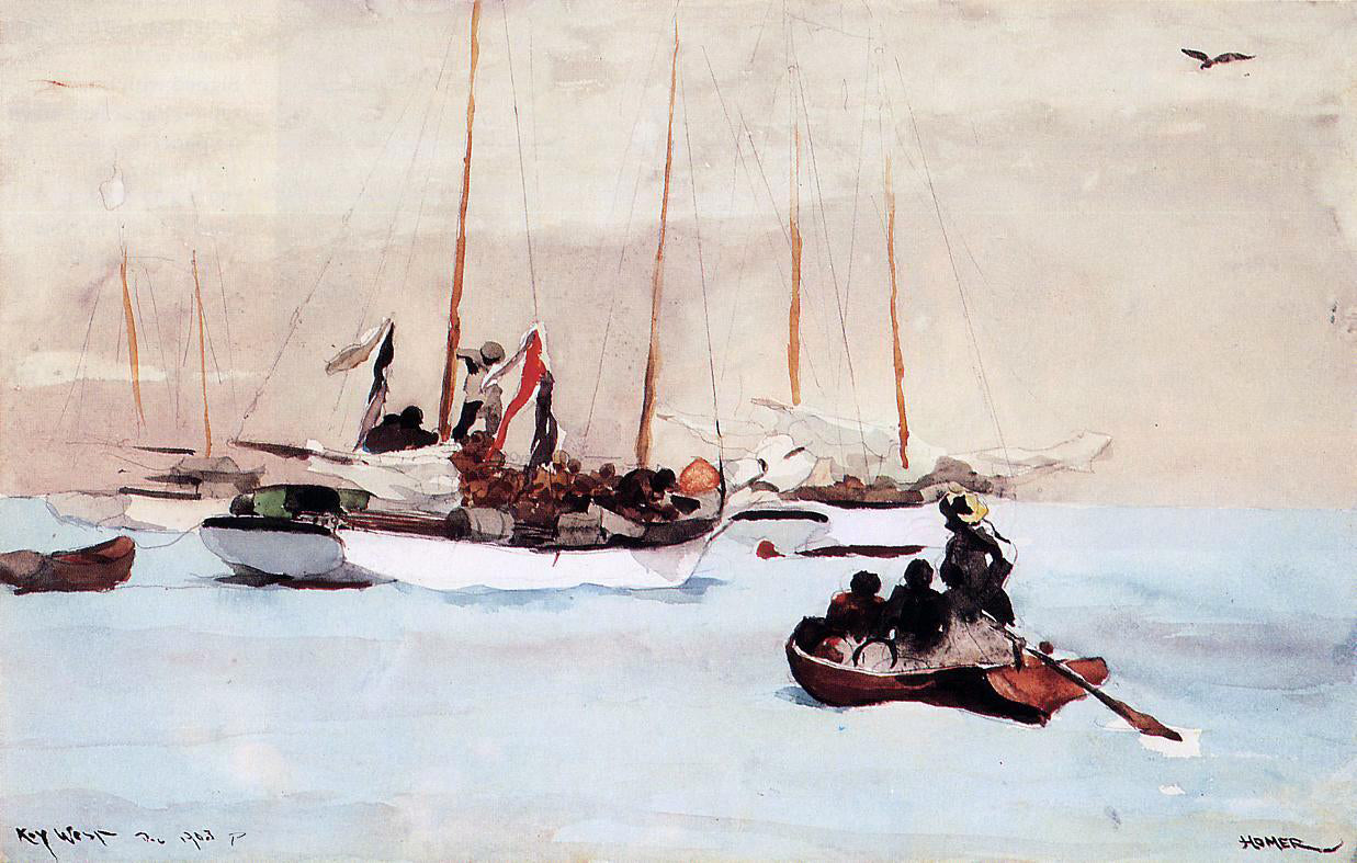 Winslow Homer Schooner at Anchor, Key West - Canvas Print