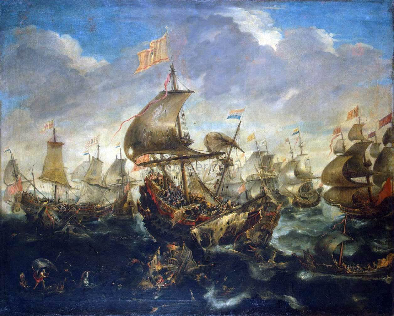Andries Van Eertvelt A Sea Battle - Canvas Print