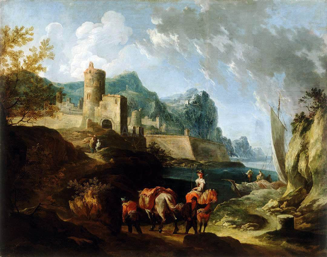 Franz Ignaz Flurer Seacoast with Travellers and a Town - Canvas Print