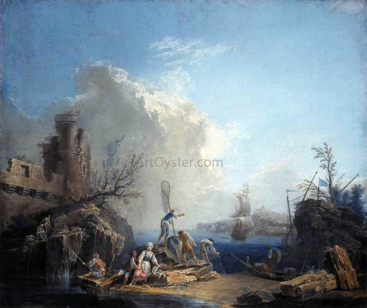 Pierre-Jacques Volaire Seascape with Fisherman on a Rocky Shore - Canvas Print