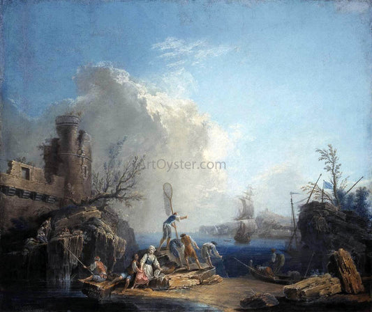 Pierre-Jacques Volaire Seascape with Fisherman on a Rocky Shore - Canvas Print