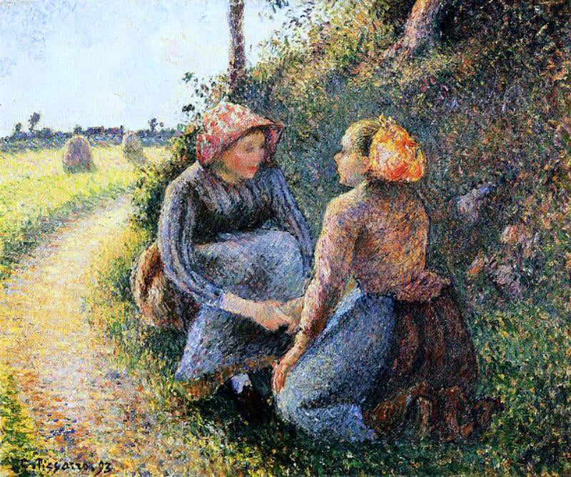 Camille Pissarro Seated and Kneeling Peasants - Canvas Print