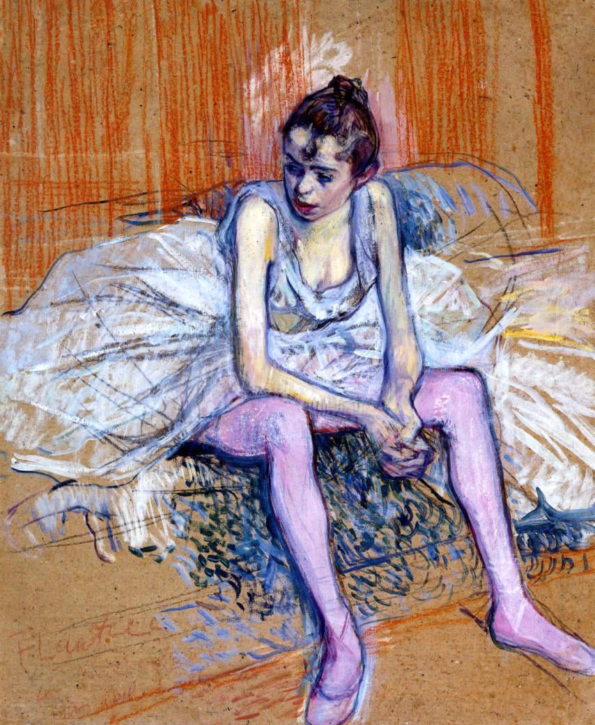 Henri De Toulouse-Lautrec Seated Dancer in Pink Tights - Canvas Print