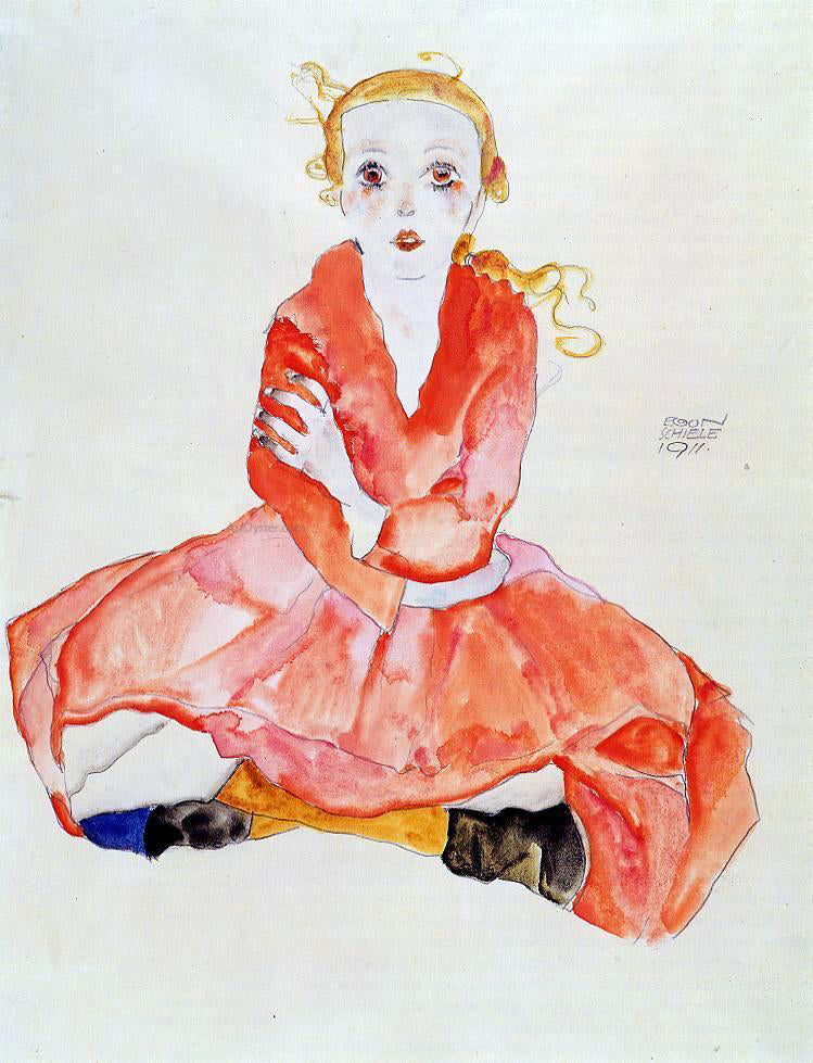 Egon Schiele Seated Girl Facing Front - Canvas Print