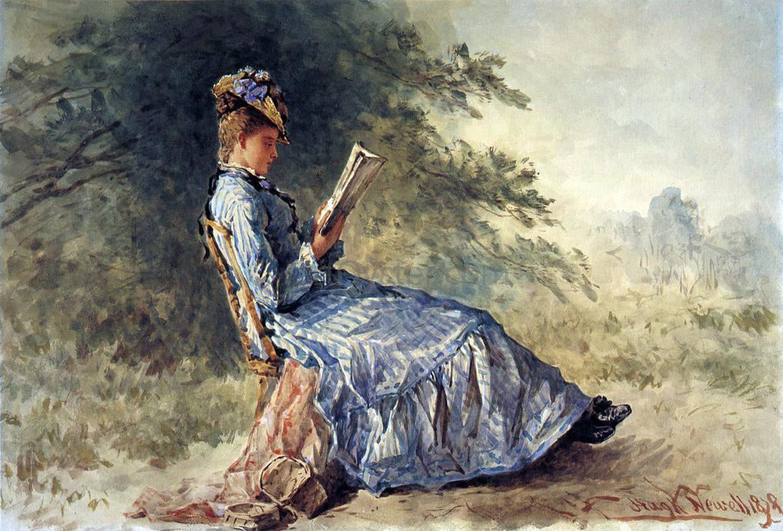 Hugh Newell Seated Girl Reading - Canvas Print