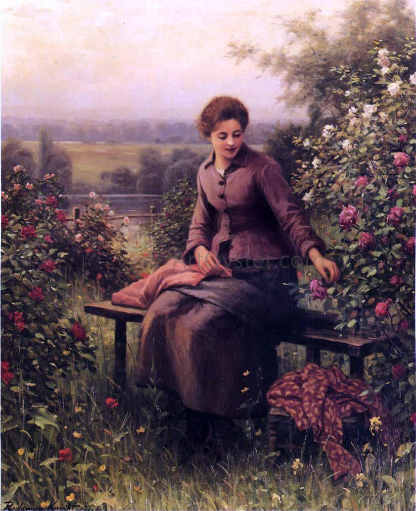 Daniel Ridgway Knight Seated Girl with Flowers - Canvas Print