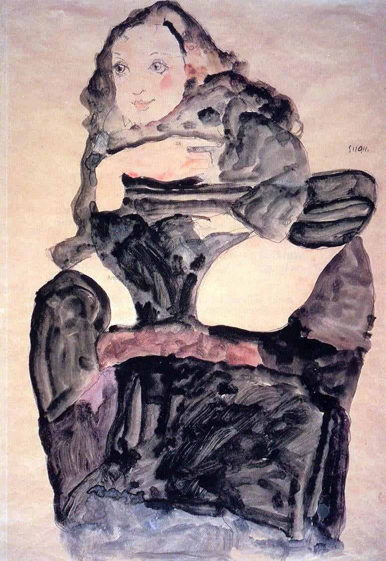 Egon Schiele Seated Girl with Raised Left Leg - Canvas Print