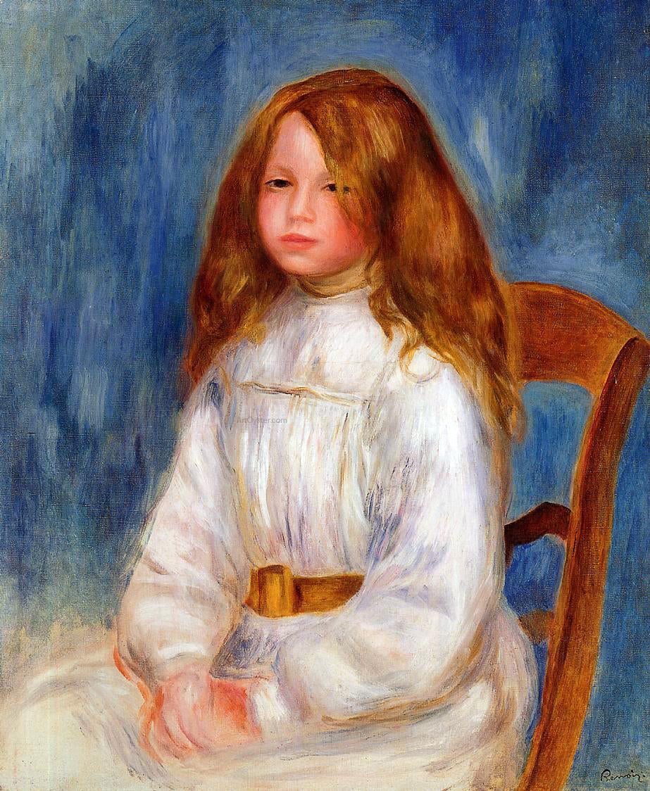 Pierre Auguste Renoir Seated Little Girl with a Blue Background - Canvas Print