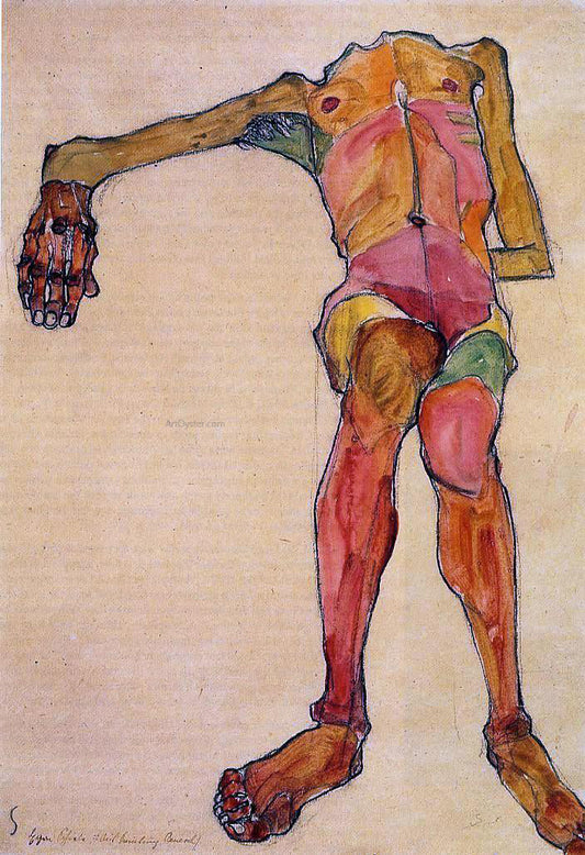Egon Schiele Seated Male Nude, Right Hand Outstretched - Canvas Print