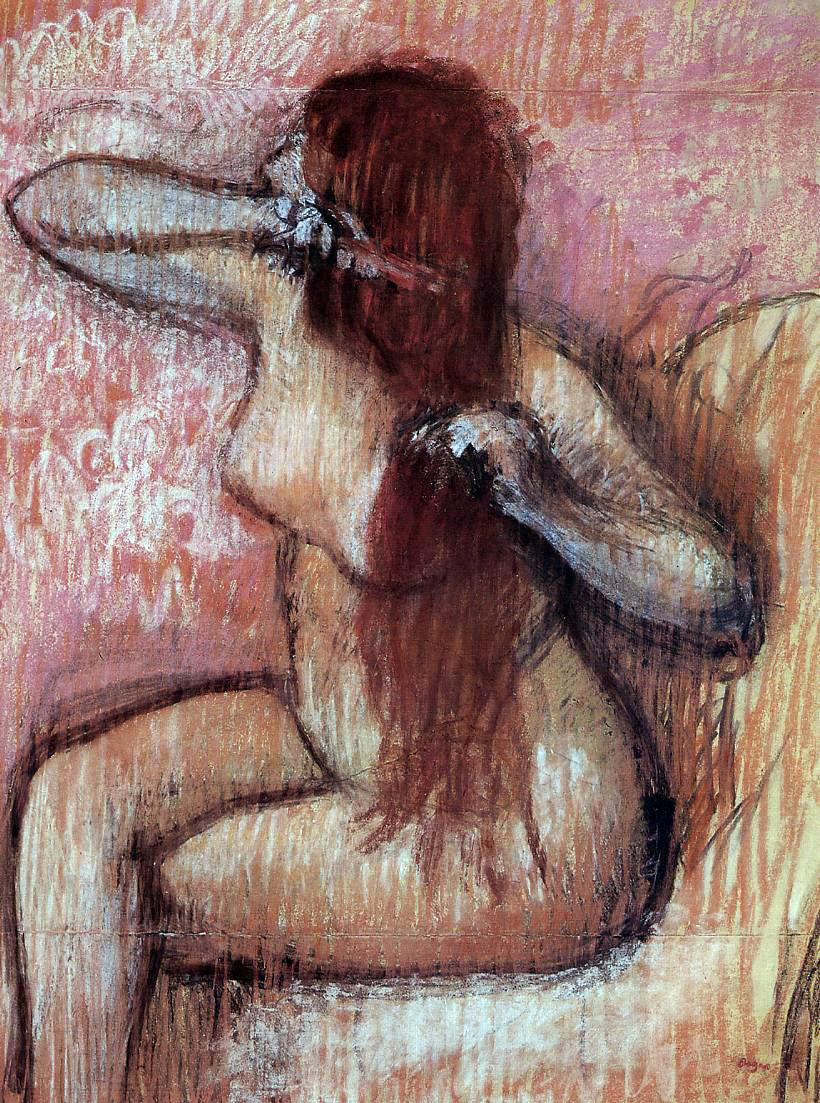 Edgar Degas Seated Nude Combing Her Hair - Canvas Print