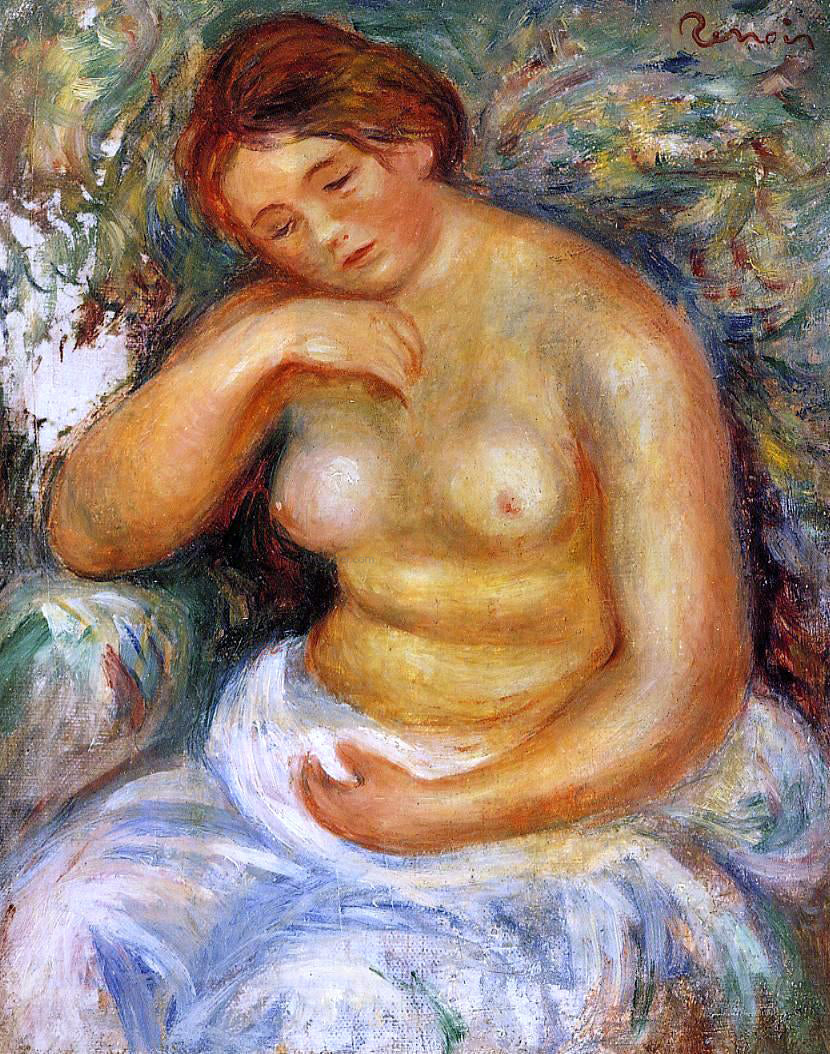 Pierre Auguste Renoir Seated Nude with a Bouquet - Canvas Print