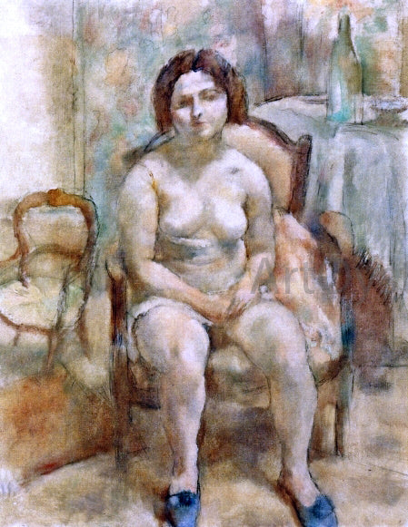 Jules Pascin Seated Nude with Blue Slippers - Canvas Print