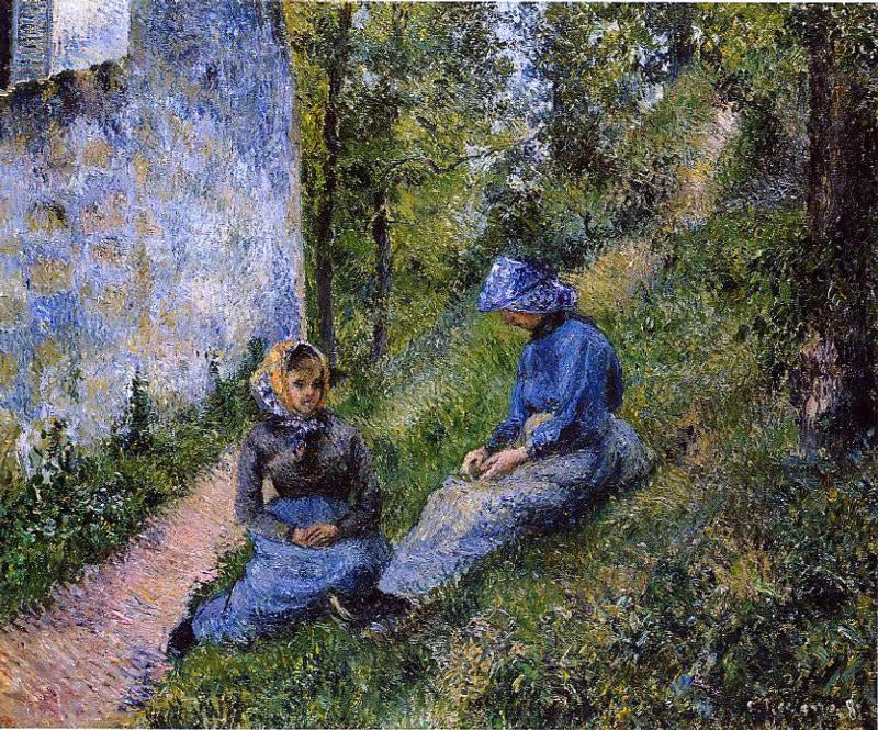 Camille Pissarro Seated Peasants, Sewing - Canvas Print