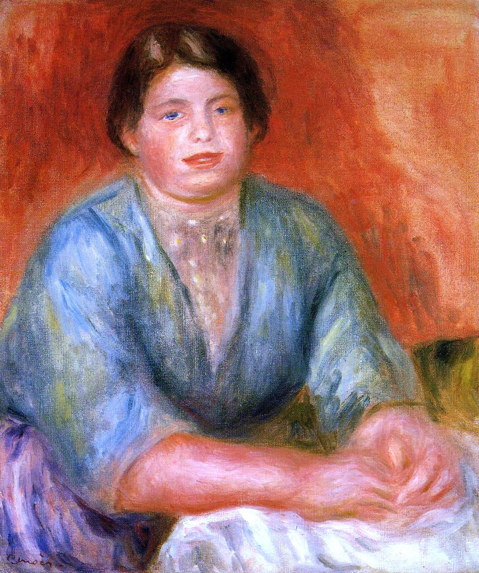 renoir lady in blue dress Woman In A Blue Dress Standing In The G