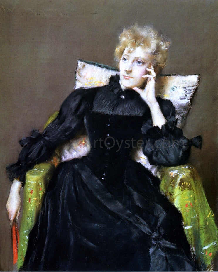 William Merritt Chase Seated Woman in Black Dress - Canvas Print