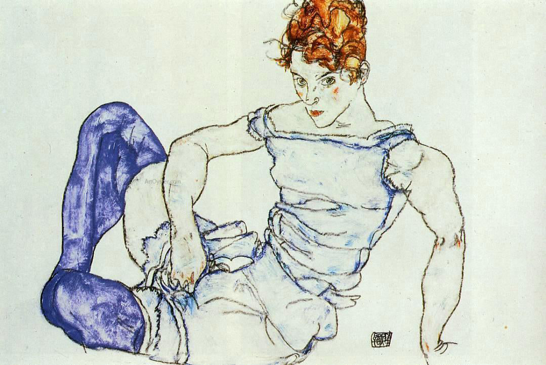 Egon Schiele Seated Woman in Violet Stockings - Canvas Print