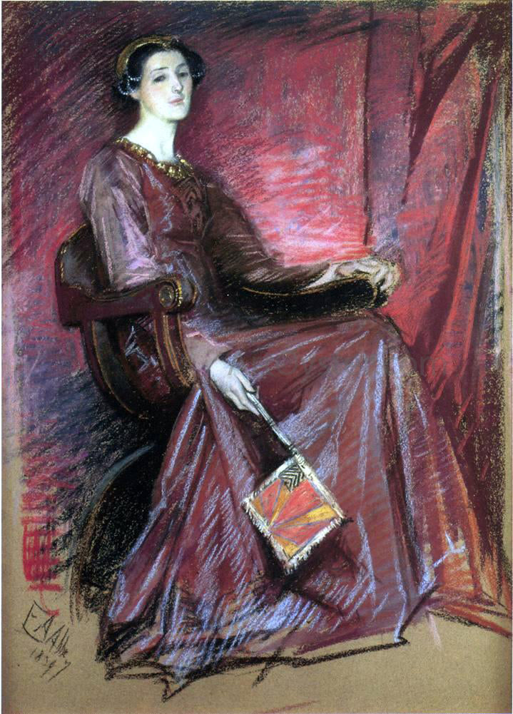 Edwin Austin Abbey Seated Woman Wearing Elizabethan Headdress - Canvas Print
