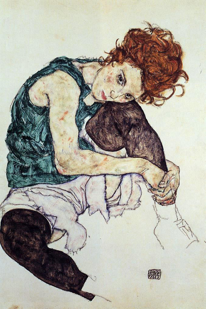 Egon Schiele Seated Woman with Bent Knee - Canvas Print