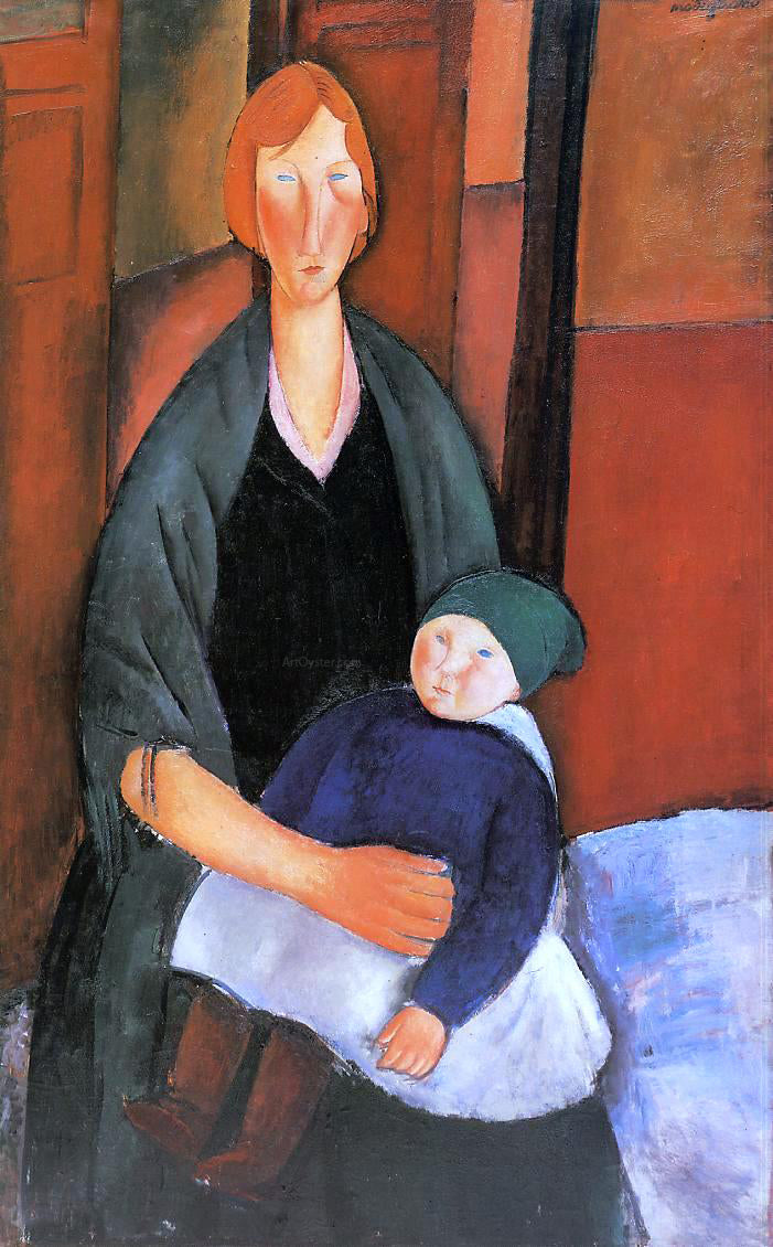 Amedeo Modigliani Seated Woman with Child (also known as Motherhood) - Canvas Print