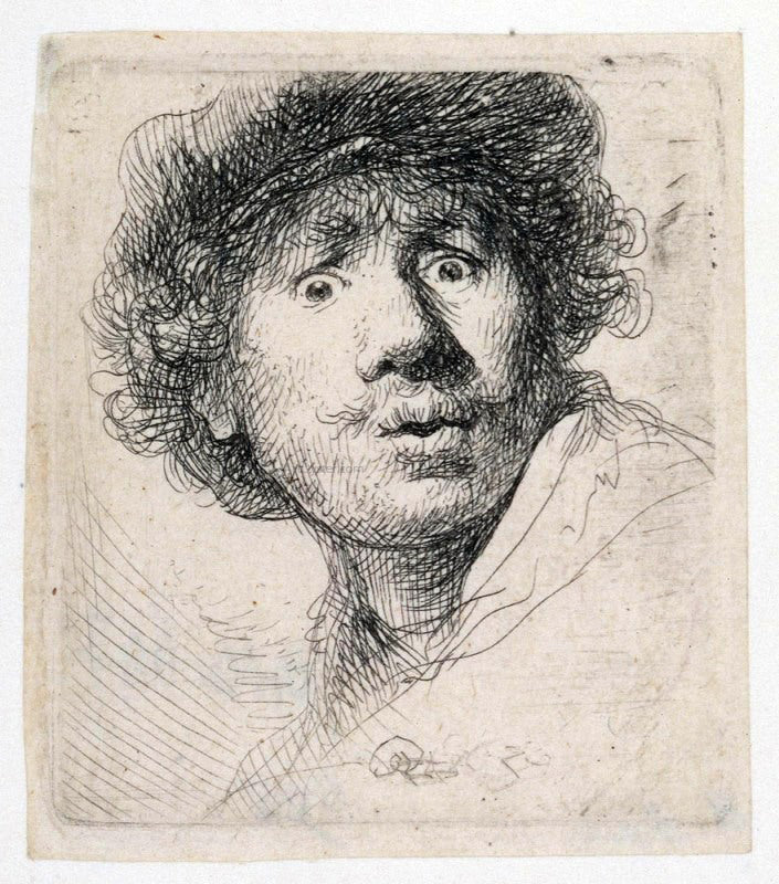 Rembrandt Van Rijn Self Portrait with a Cap, Openmouthed - Canvas Print