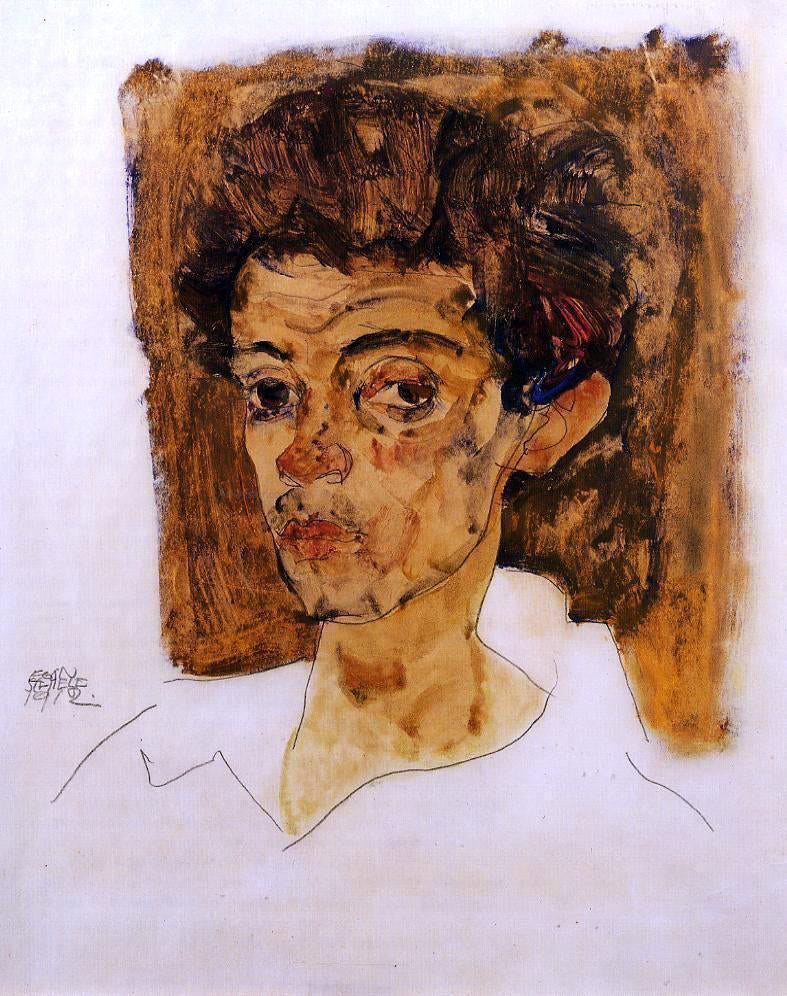 Egon Schiele Self Portrait with Brown Background - Canvas Print