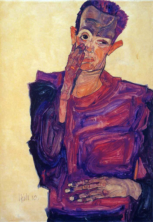 Egon Schiele Self Portrait with Hand to Cheek - Canvas Print