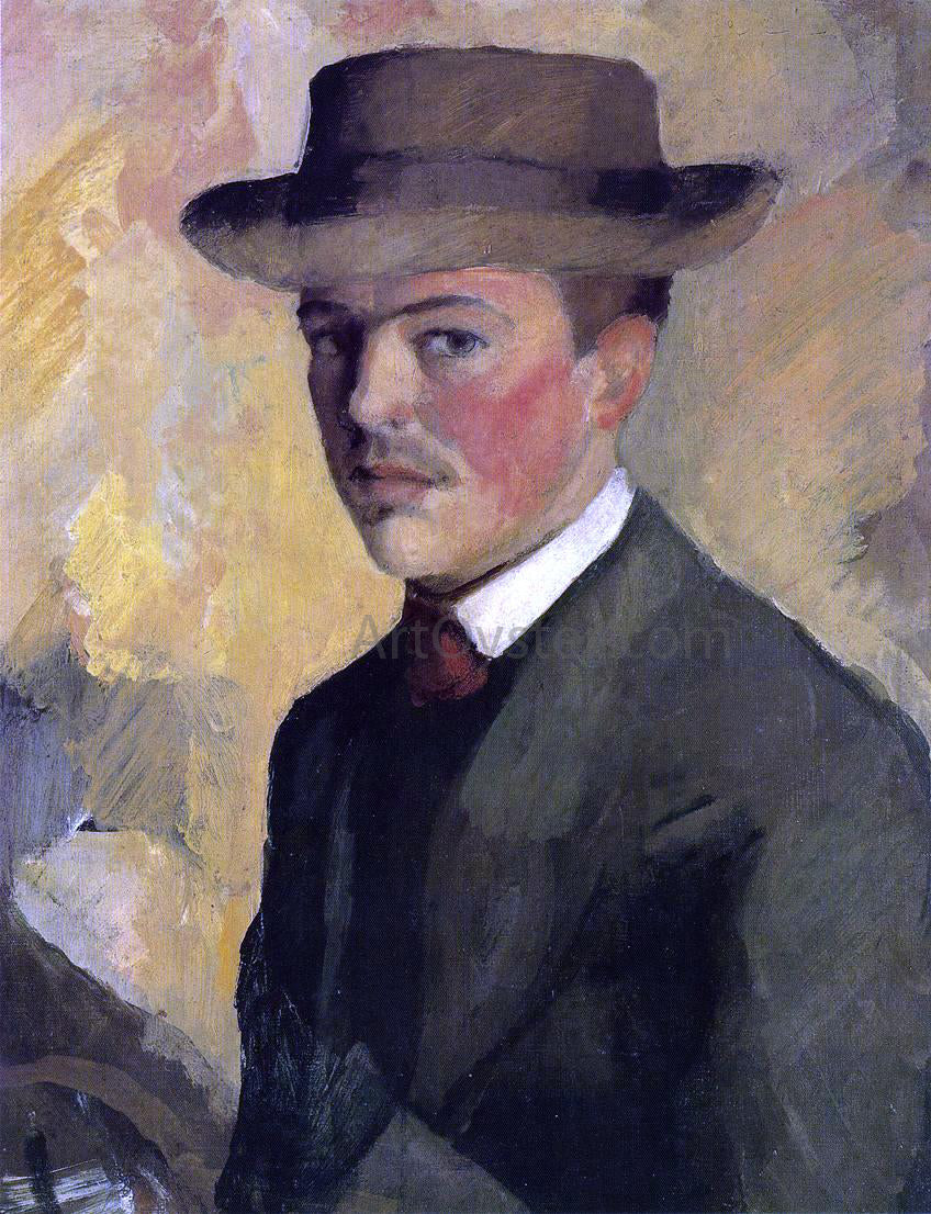 August Macke Self Portrait with Hat - Canvas Print