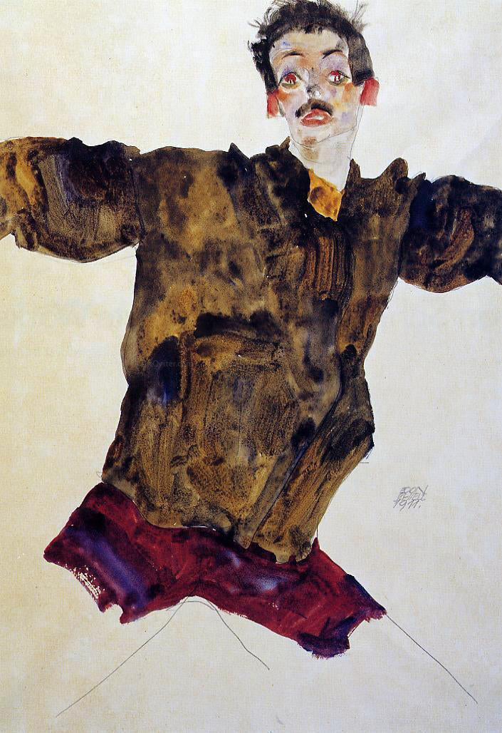 Egon Schiele Self Portrait with Outstretched Arms - Canvas Print